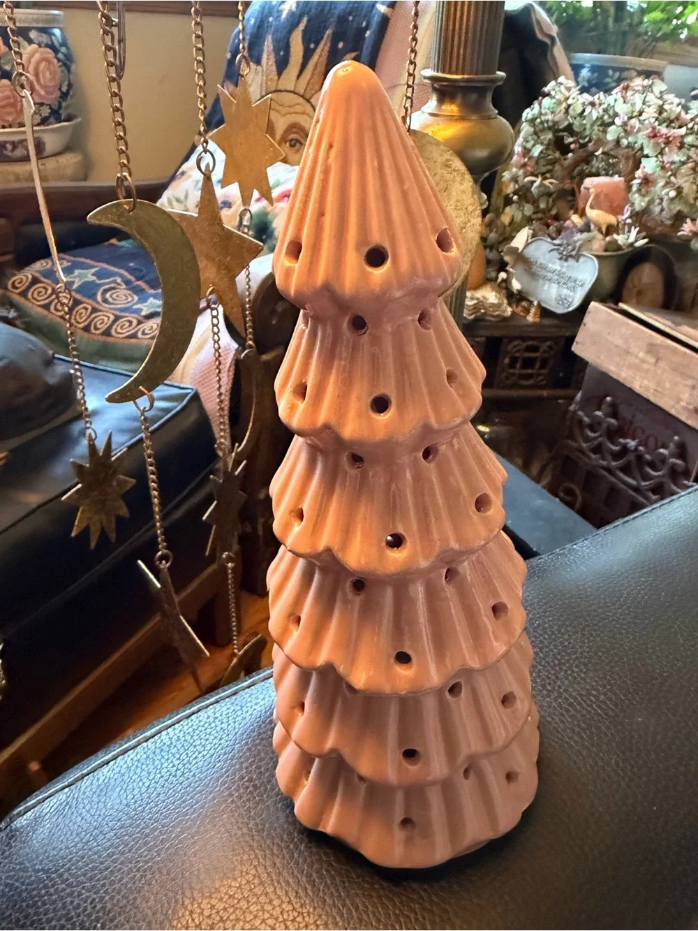 Vintage pink ceramic light up Christmas tree figurine